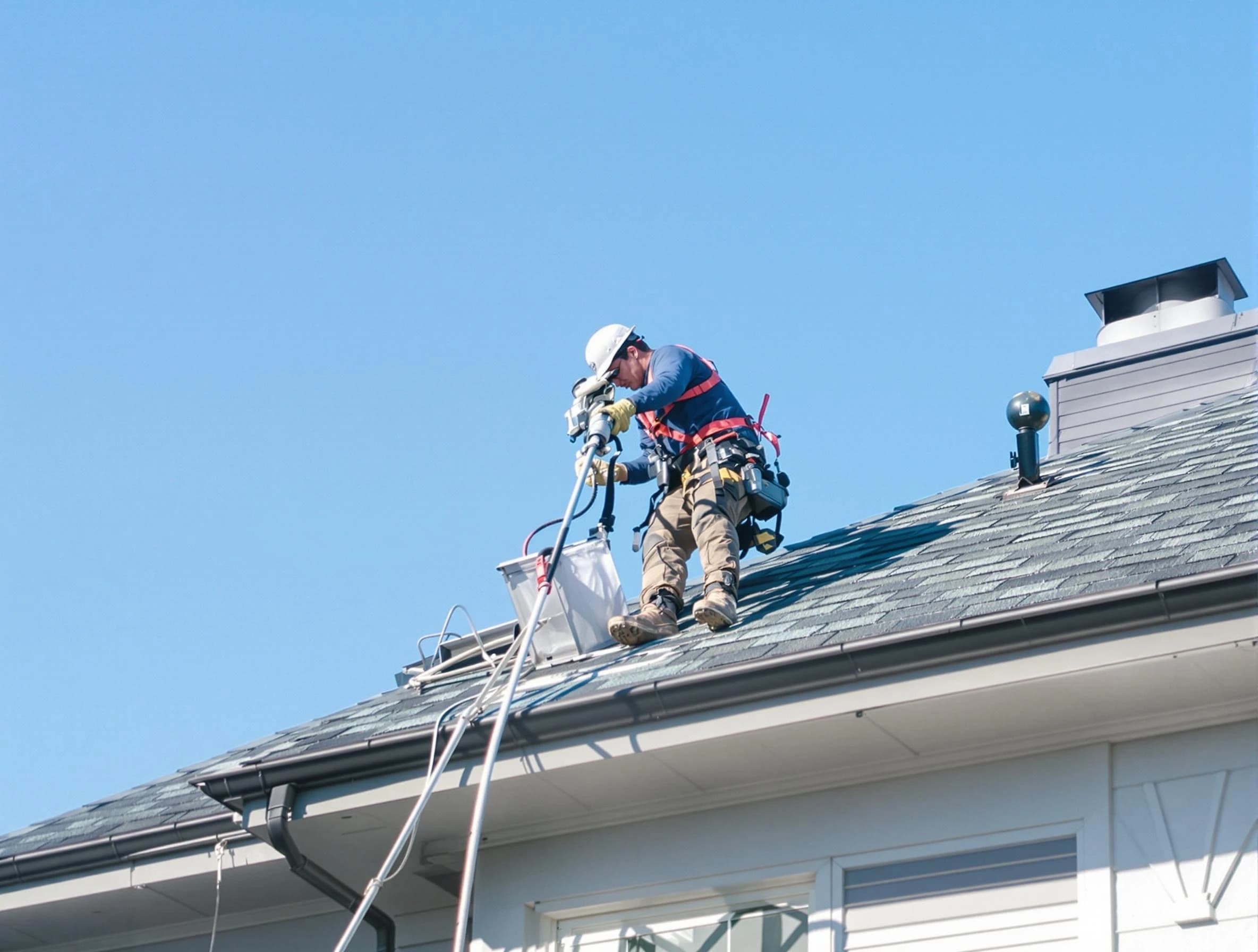 Ashland Dryer Vent Cleaning certified technician cleaning a roof-mounted dryer vent system in Ashland