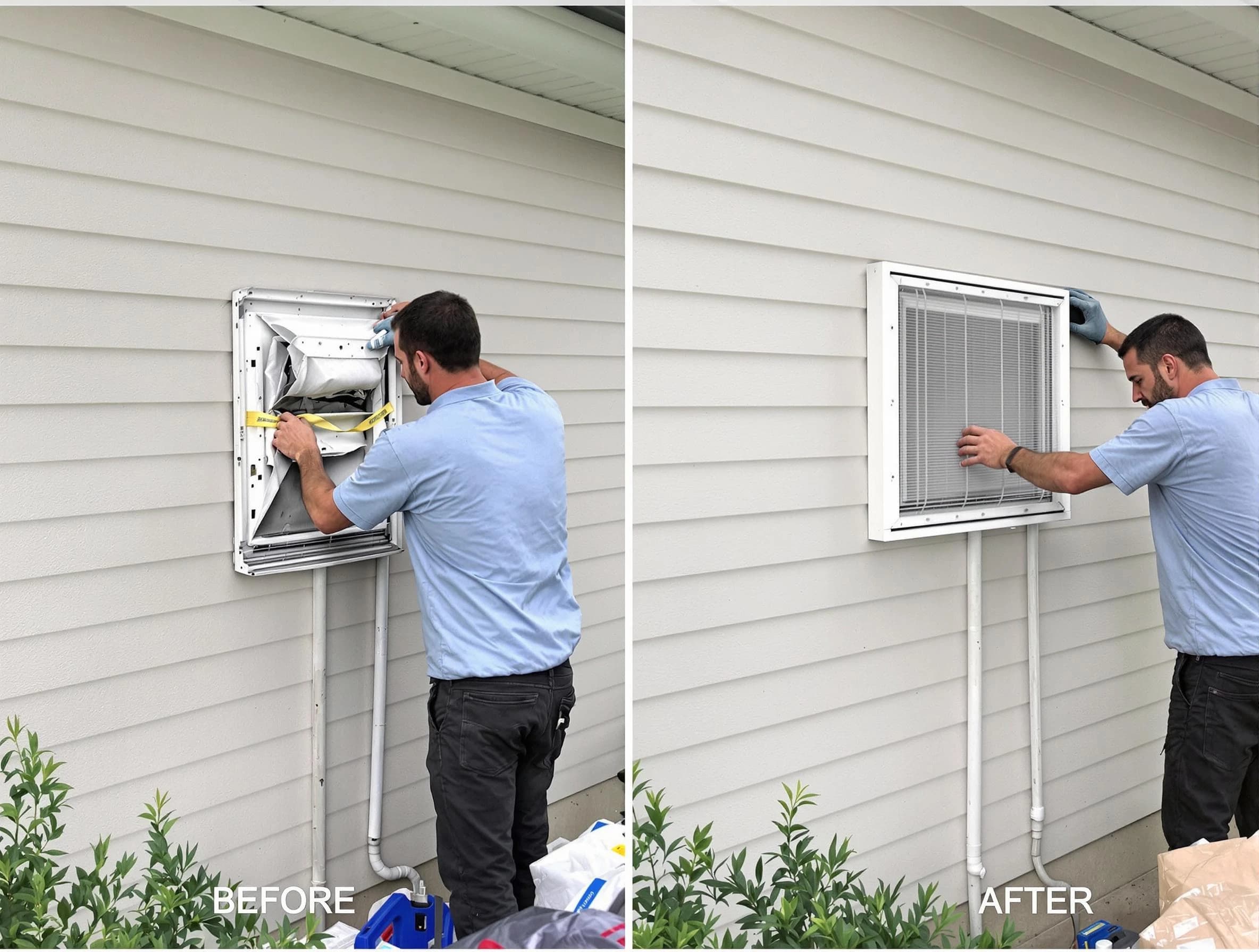 Ashland Dryer Vent Cleaning technician installing high-quality dryer vent cover at a residential property in Ashland