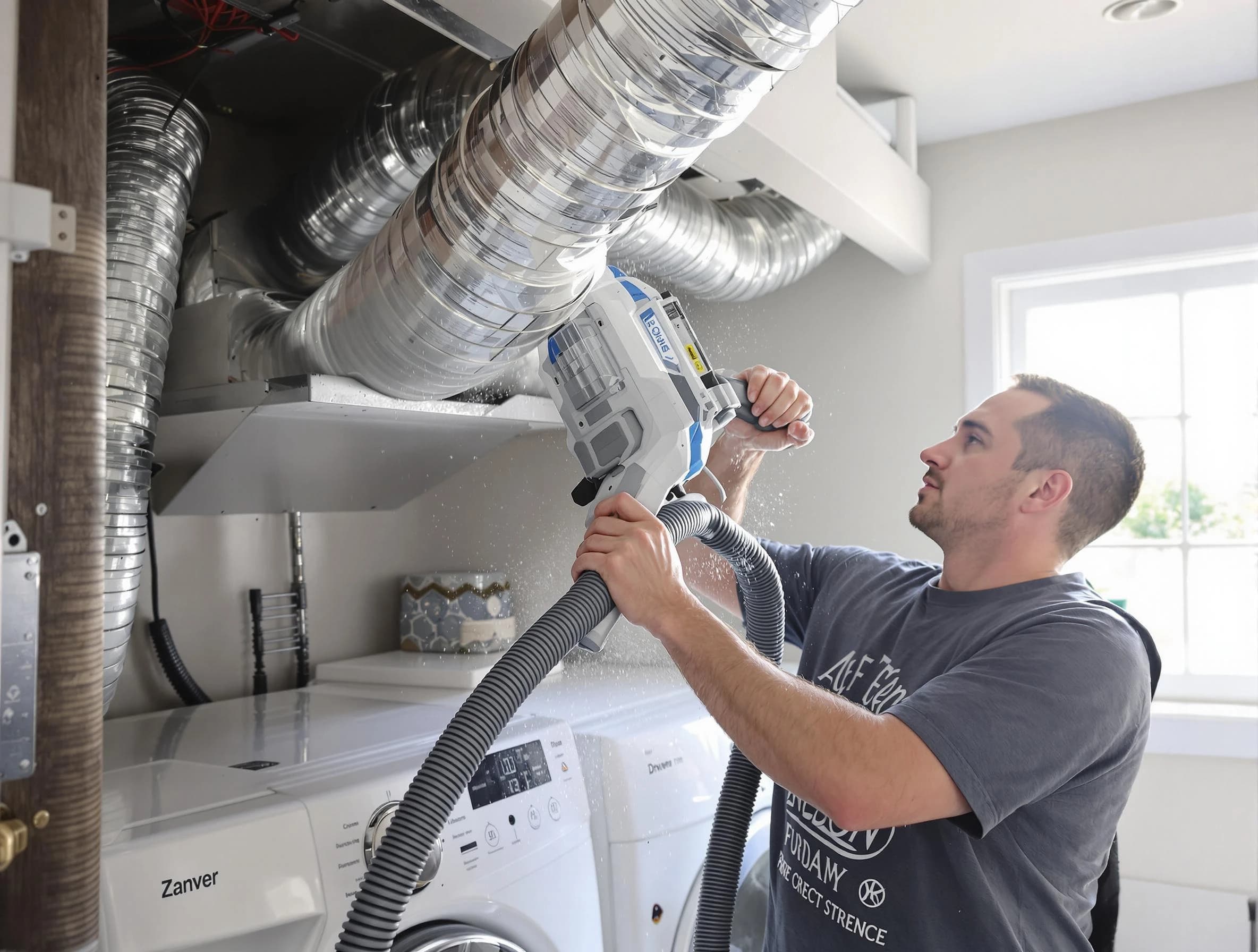 Ashland Dryer Vent Cleaning specialist cleaning deep within a dryer vent duct system in Ashland